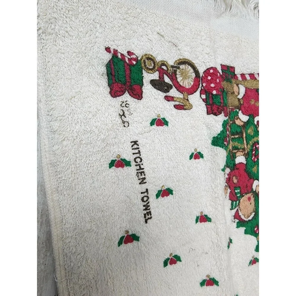 Cecil Saydah 100% Cotton Christmas Tree Kitchen Fringe Towel Teddy‎ Bears Holly